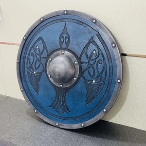 Bouclier Viking Rond en Bois de 24 Pouces Fait Main par Ahmad Fabric, Qualité DIY, Bleu avec Motif Celtique, Centre en Acier Carbone - Product Image 2