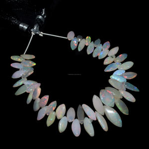 Perles de pierre d'opale éthiopienne naturelle supérieure multicolore 6x4 à 15x7 MM 6 pouces forme de marquise lisse unique pour la fabrication d'articles de bijoux - Product Image 1
