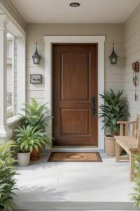 Porte d'entrée en bois massif de teck et chêne de qualité supérieure, à ouverture latérale, minimaliste, pour villa, avec isolation acoustique et surface finie haute durabilité, pour usage extérieur. - Product Image 2