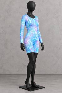 Combinaison à manches longues pour femmes, imprimé abstrait bleu rose, taille haute, coupe ajustée, vêtements de gymnastique décontractés, motif dégradé - Product Image 3