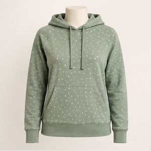 Sweat à capuche personnalisable pour femme, vert sauge discret, classique et décontracté, à pois irrégulièrement espacés, en molleton bouclé French Terry - Product Image 1