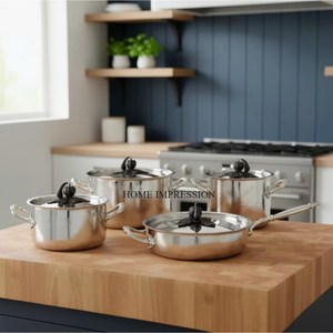 Professional Grade Hand-Hammered Stainless Steel Eco-Friendly Modern European Design Stockpot Casserole Saut <b>Pan</b> <b>Set</b> Heavy - Product Image 4