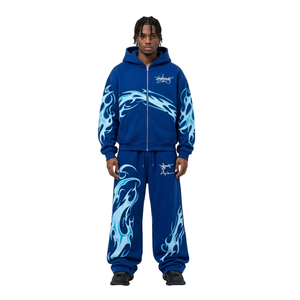Typographic <b>Lettered</b> Heavy Terry Sweat Suit <b>Light</b> Gray Dropped Long Sleeve Breathable Wholesale Cozy Baggy Hooded Sweat Suits - Product Image 3