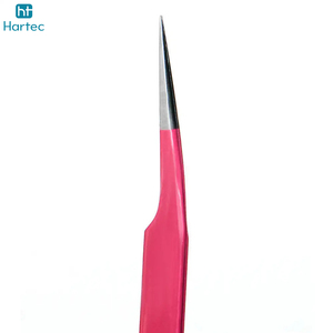 Fully Customized Made Grafted Tweezers Pure Stainless Steel Dark Pink Color Fiber Curved Shape Tip Extension Tweezers Set - Product Image 6