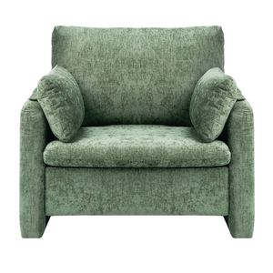 Poltrona Moderna Verde con Cuscino Spesso e Schienale Arcuato, Sedia Imbottita in Tessuto per Centri Commerciali o Hotel - Product Image 2
