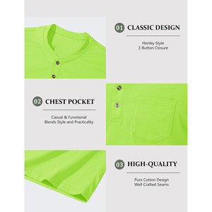 Camisetas de Hombre 2026, Diseño Moderno, Manga Corta, Cuello Henley, Color Sólido, Algodón, Corte Regular, con Bolsillo en el Pecho - Product Image 3