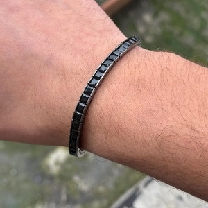 Bracelet tennis en moissanite noire, bracelet carré en moissanite noire, argent sterling 925, diamant personnalisé - Product Image 1