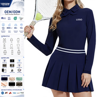 Ensemble jupe de tennis pour femme avec logo personnalisé, polo à manches longues plissé avec short intégré, séchage rapide pour le tennis et le golf