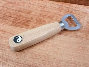 Custom Logo Engraved Magnetic Bamboo Beer Bottle <b>Opener</b> Coaster Great Fridge Gifts for Kitchen Parties Weddings Made of Wood - Product Image 3