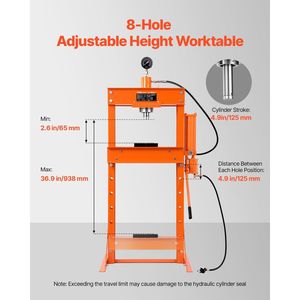 Prensa Hidráulica Neumática de 30 T con Marco en H, Estable, Ajustable, con Soporte Triangular para Uso en Taller - Product Image 3