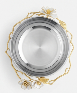 Bol en métal de qualité supérieure avec motif floral, finition argentée avec accents dorés, vaisselle décorative faite à la main, parfait pour la maison, le bureau, la table - Product Image 4