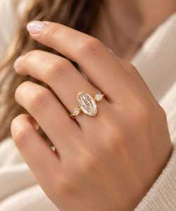 Bague solitaire en or massif 10k 14k 18k ou or rose, avec diamant ovale de laboratoire taille étagée de 2 carats, pierres latérales en forme de poire, pureté VS1, et argent - Product Image 6
