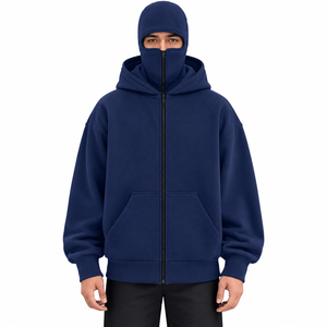Veste à capuche double balaclava pour homme en polyester et coton, fermeture éclair intégrale, style décontracté avec capuche superposée pour hommes - Product Image 1