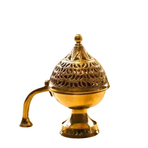 Handcrafted Minimalist Brass Oil Burner Incense Holder Luxury Modern Aesthetic Aroma <b>Diffuser</b> With Gold Embossed For Fragrance - Product Image 5