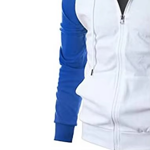 Men's Blue <b>White</b> Raglan Sleeve Hooded <b>Zip</b>-<b>Up</b> Sweatshirt Slim Fit Casual Autumn Cotton Hoodie Solid Color Full Sleeves - Product Image 4