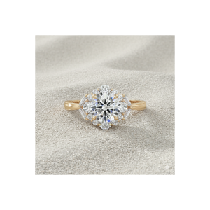 Bague de fiançailles Stonewels Glamour Halo de style vintage avec diamant serti à griffes pour or certifié - Product Image 1