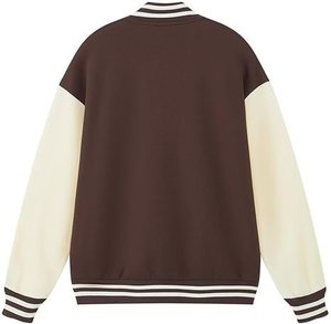 Veste universitaire pour homme en marron et crème avec bordure à rayures blanches, coupe classique, en polyester et coton, col rabattu - Product Image 6