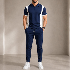Conjunto Deportivo de Verano Personalizado para Adultos, Estilo Casual, Bloques de Color, Secado Rápido, Transpirable, Camiseta Polo con Cierre de Cremallera, Pantalones Deportivos con Paneles en Contraste - Product Image 3