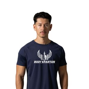 Men's <b>Navy</b> Blue Performance T Shirt Lightweight Athletic Crew Neck Workout Running Training Sportswear Apparel - Product Image 2
