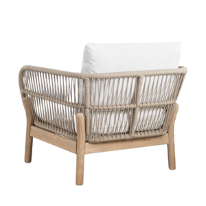 Chaise de jardin scandinave en rotin avec structure en rotin et coussin blanc, mobilier d'extérieur pour la maison et le jardin - Product Image 4
