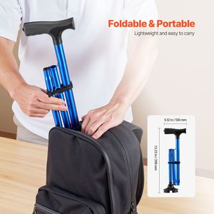 Bastone da Passeggio Pieghevole Leggero con Base Girevole a 4 Punte, Altezza Regolabile su 8 Livelli, Impugnatura in PVC per Uomo e Donna, Ideale per Camminate all'Aperto - Product Image 5
