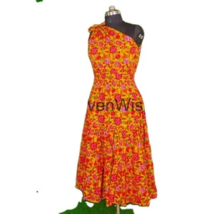 Vente en gros 2023 Robe de plage en coton naturel tissé à une épaule imprimée Robe de plage de vacances Robe de soirée pour femmes - Product Image 2