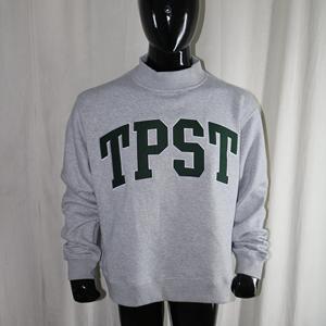 TPST HEATHER GREY <b>Mock</b> <b>Neck</b> Sweatshirt 100% Cotton GREEN Applique Embroidery wide <b>neck</b> Sweatshirt Finer Threads - Product Image 2