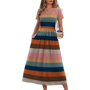 Vestido midi holgado informal de verano para mujer con bolsillos laterales - Product Image 1