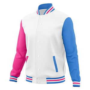 Custom Varsity Letterman <b>Jacket</b> Wholesale Unisex Blank Colorblock College <b>Baseball</b> Bomber <b>Jacket</b> Casual Pink Blue Fleece Coats - Product Image 2