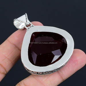 จี้เงินสเตอริ925-เครื่องประดับวินเทจทำด้วยมือ-จี้เงินโกเมนจี้ของขวัญคริสต์มาสสำหรับเธอ - Product Image 3