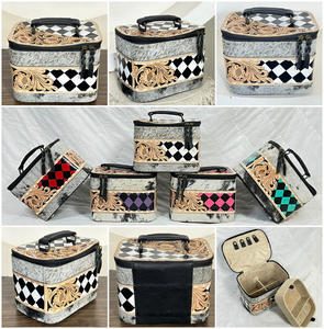 Nouveauté : Étuis de rangement pour bijoux en cuir véritable, faits à la main, avec motifs floraux et à carreaux, intérieur en velours, organiseur de voyage - Product Image 3