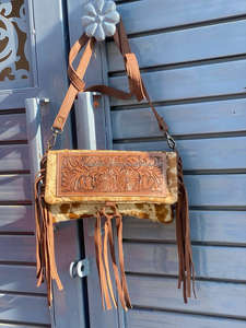 New Arrival Western Real Handmade Hair on Fur Tooled Leather Fringe Sling Bag Stylish Women <b>Concealed</b> Carry Casual Crossbody Bag - Product Image 5