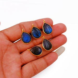 Labradorite naturelle sculptée en forme de larme faite à la main bijoux en plaqué or pour la fabrication de colliers - Product Image 2