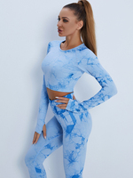 Ensemble de sport 2 pièces de haute qualité avec impression par sublimation tie-dye pour yoga, fitness et course à pied, motif uni, faible MOQ