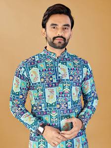 ชุดเสื้อผ้าผู้ชายสไตล์ชาติพันธุ์สุดหรู พร้อมลายพิมพ์ดิจิทัลบนเสื้อคุर्ตา ตกแต่งด้วยงานปักอย่างประณีต และสวมใส่สบาย - Product Image 4
