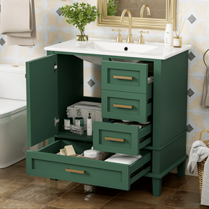 Mobile bagno moderno verde da 30 pollici con lavabo integrato e ante a chiusura ammortizzata - Product Image 1