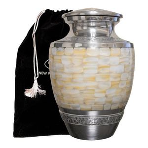 Customizable Designs Silver Finish Brass Mother Of Pearl Finish <b>Large</b> 220 Capacity Adult Cremation <b>Urn</b> Metal <b>Urns</b> For Ashes - Product Image 1