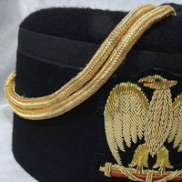 Topi Masonik Hitam Tingkat 32 Ritus Skotlandia dengan Bordir Elang Berkepala Dua dan Rumbai Emas