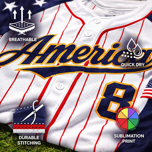 เสื้อเบสบอลและซอฟต์บอลแบบกำหนดเองสำหรับทีมและลีก แห้งเร็ว ระบายอากาศได้ดี ผ้าโพลีเอสเตอร์ 100% ปักชื่อและหมายเลขผู้เล่น - Product Image 2