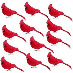 12 Piezas de Pájaros Artificiales de Color Rojo Cardenal con Plumas, Decoraciones para Árboles de Navidad con Clip para Adornos de Corona - Product Image 1