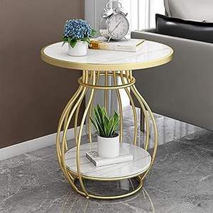 โต๊ะข้างทรงกลมโครงโลหะ โต๊ะข้างตกแต่งสไตล์โมเดิร์นสำหรับห้องนั่งเล่นและห้องนอน - Product Image 1