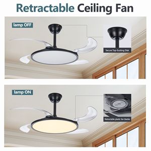Ventilatore da soffitto moderno nero da 42 pollici con luce LED, pale retrattili e telecomando, serie Dinn a basso profilo - Product Image 6