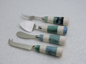 Stainless Steel Cheese Utensil <b>Set</b> 4 Piece Colorful Resin Wood Handle Serving Tools <b>Hand</b> <b>Wash</b> Only - Product Image 3