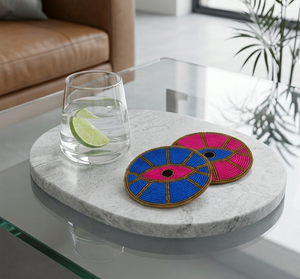 Luxury Floral Beaded <b>Coaster</b> Handmade Purple Gold Embroidered <b>Drink</b> <b>Coaster</b> Designer Table Decor Elegant Gift Unique Handmade - Product Image 2