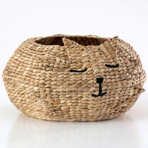Panier rond en jacinthe d'eau avec motif visage de chat, panier de rangement fait main, vente en gros, écologique, fabriqué au Vietnam - Product Image 2