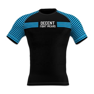 Unisex <b>Black</b> Blue Striped Full Sleeve MMA Rash Guard <b>Compression</b> <b>Shirt</b> Breathable Quick Dry Front Logo 50+ UPF Sun Protection - Product Image 2