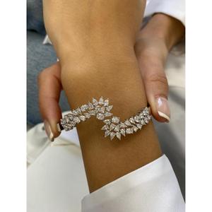 Luxury White <b>Gold</b> Pear Oval Round Cut Lab Grown Diamond Open <b>Bangle</b> Cluster Cuff Bracelet for Women High Fine Jewelry & Gift - Product Image 1