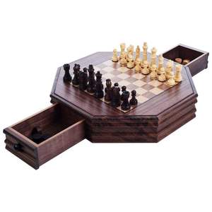 Juego de Ajedrez de Madera Octogonal Estilo Antiguo al por Mayor - Caja de Ajedrez Plegable con Cajones Extraíbles - Juego de Ajedrez de Torneo para el Hogar - Product Image 1