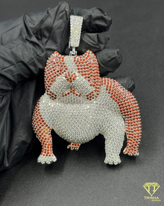 Pendentif Bulldog personnalisé serti de diamants Moissanite VVS rouges et blancs en argent sterling 925, bijou animalier Hip Hop tendance - Product Image 1