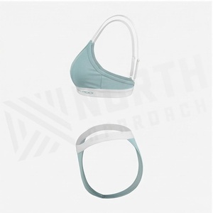 Ensemble de bikini côtelé bleu clair pour femme NORTH APPROACH avec soutien-gorge triangle et bas de bikini string à bordure contrastante blanche - Product Image 3